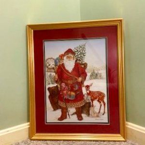 Vintage 1991 Nadine Harper Santa Clause Print, framed 21.5"H x 17.5"W